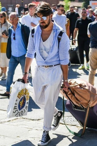 Wie Langarmhemd mit Trägershirts zu kombinieren – 7 Herren Outfits heiß Wetter
