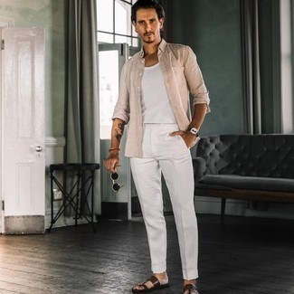 Wie Langarmhemd mit Trägershirts zu kombinieren – 7 Herren Outfits heiß Wetter
