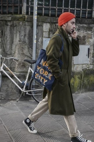 dunkelblaue bedruckte Shopper Tasche aus Segeltuch von Marni