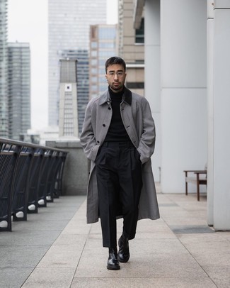 Welche Mäntel mit schwarzer Chelsea Boots zu tragen – 500+ Herren Outfits: Kombinieren Sie einen Mantel mit einer schwarzen Chinohose für einen für die Arbeit geeigneten Look. Fügen Sie schwarzen Chelsea Boots für ein unmittelbares Style-Upgrade zu Ihrem Look hinzu.