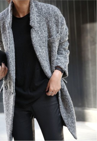 grauer Mantel mit Fischgrätenmuster von Dolce & Gabbana