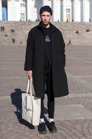 weiße und schwarze bedruckte Shopper Tasche aus Segeltuch von Neighborhood