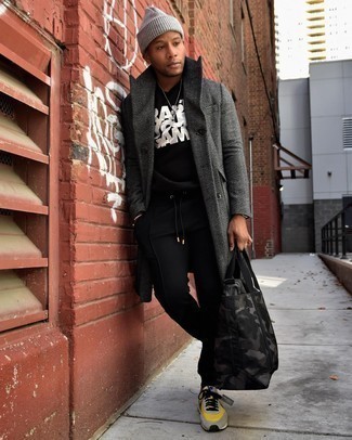 dunkelgraue bedruckte Shopper Tasche aus Segeltuch von Bless