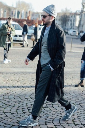 schwarzer vertikal gestreifter Mantel von Ann Demeulemeester