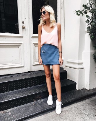 Wie Minirock mit niedriger Sneakers zu kombinieren – 36 Damen Outfits