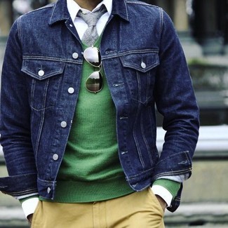 Mintgrünen Pullover mit einem V-Ausschnitt kombinieren – 11 Herren Outfits