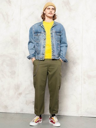 Mehrfarbige Segeltuch niedrige Sneakers kombinieren – 41 Herren Outfits