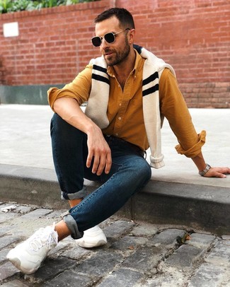 Welche Jeans mit senf Langarmhemdes zu tragen – 94 Herren Outfits
