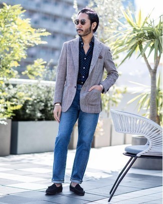 Dunkelblaues und weißes gepunktetes Kurzarmhemd kombinieren – 29 Herren Outfits