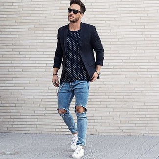 Welche enge Jeans mit dunkelblauen Sakkos zu tragen – 121 Herren Outfits