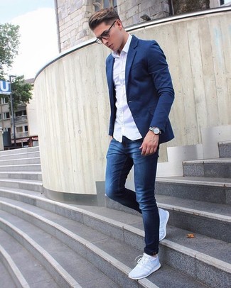 Welche enge Jeans mit dunkelblauen Sakkos zu tragen – 121 Herren Outfits