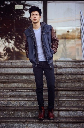 Welche Freizeitstiefel mit dunkelblauer Bomberjacke zu tragen – 41 Herren Outfits