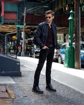 Welche Freizeitstiefel mit dunkelblauer Bomberjacke zu tragen – 41 Herren Outfits