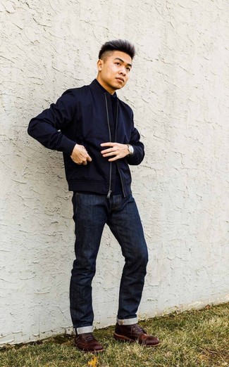 Welche Freizeitstiefel mit dunkelblauer Bomberjacke zu tragen – 41 Herren Outfits