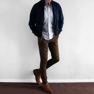 Welche Freizeitstiefel mit dunkelblauer Bomberjacke zu tragen – 41 Herren Outfits