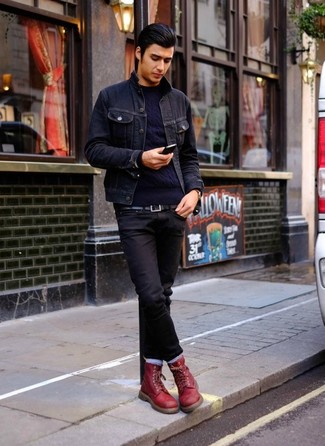 Welche Freizeitstiefel mit dunkelblauen Strickpullovers zu tragen – 21 Herren Outfits
