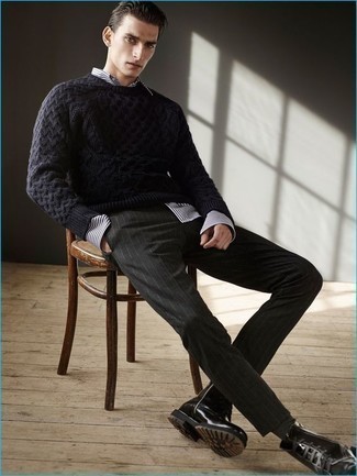 Welche Freizeitstiefel mit dunkelblauen Strickpullovers zu tragen – 21 Herren Outfits