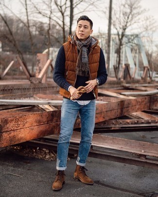 Welche Freizeitstiefel mit dunkelblauen Strickpullovers zu tragen – 21 Herren Outfits