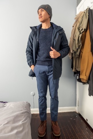 Welche Freizeitstiefel mit dunkelblauen Strickpullovers zu tragen – 21 Herren Outfits