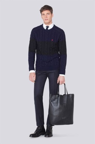 Welche Freizeitstiefel mit dunkelblauen Strickpullovers zu tragen – 21 Herren Outfits