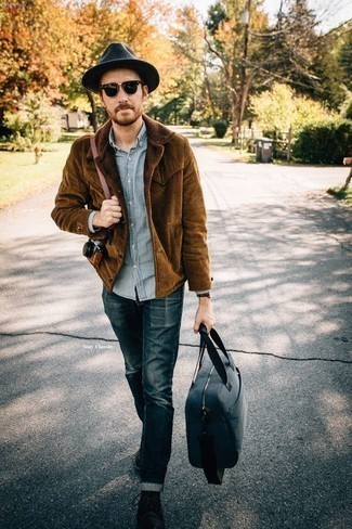Dunkelblaue Segeltuch Sporttasche kombinieren – 46 Herren Outfits