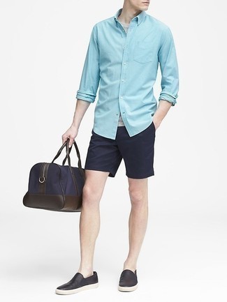 Dunkelblaue Segeltuch Sporttasche kombinieren – 46 Herren Outfits