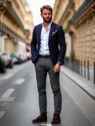 Dunkelblaue Jacke mit Karomuster kombinieren – 28 Frühling Herren Outfits