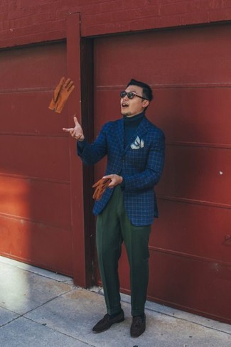 Dunkelblaue Jacke mit Karomuster kombinieren – 28 Frühling Herren Outfits