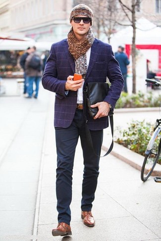 Dunkelblaue Jacke mit Karomuster kombinieren – 28 Frühling Herren Outfits