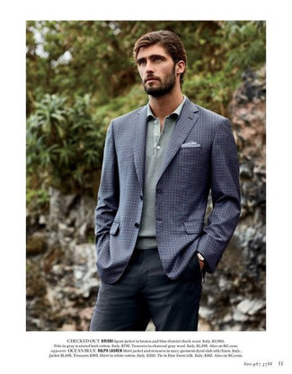 Dunkelblaue Jacke mit Karomuster kombinieren – 28 Frühling Herren Outfits