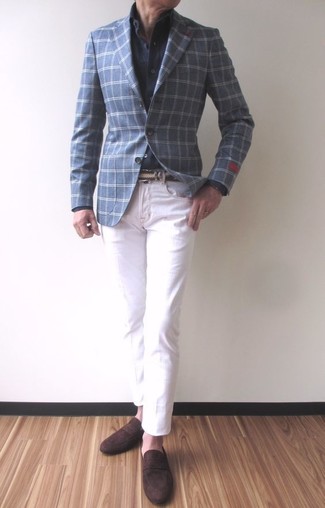 Dunkelblaue Jacke mit Karomuster kombinieren – 28 Frühling Herren Outfits