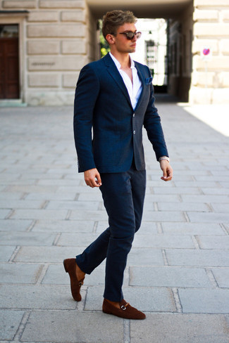 Dunkelblaue Jacke mit Karomuster kombinieren – 28 Frühling Herren Outfits