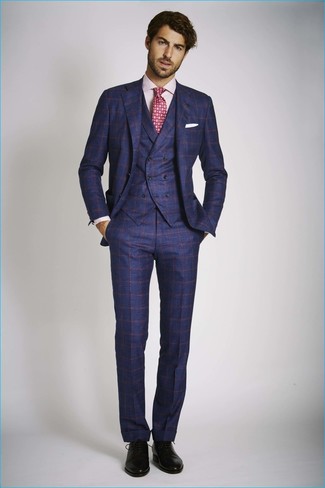 Dunkelblauen Dreiteiler mit Karomuster kombinieren – 36 Herren Outfits