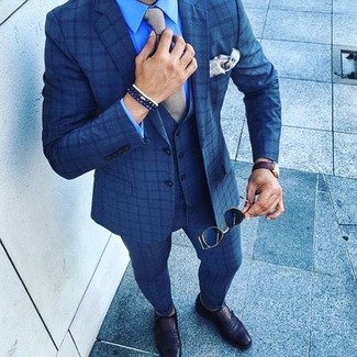 Dunkelblauen Dreiteiler mit Karomuster kombinieren – 36 Herren Outfits