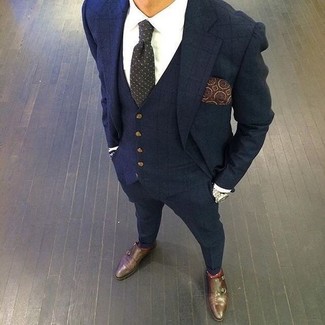Dunkelblauen Dreiteiler mit Karomuster kombinieren – 36 Herren Outfits