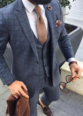 Dunkelblauen Dreiteiler mit Karomuster kombinieren – 36 Herren Outfits