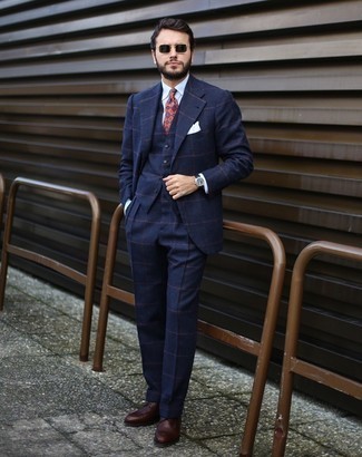 Dunkelblauen Dreiteiler mit Karomuster kombinieren – 36 Herren Outfits