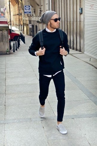 Welche Langarmhemden mit dunkelblauen Pullovers mit einem Rundhalsausschnitt zu tragen – 324 Herren Outfits