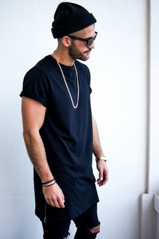 Dunkelblaues T-Shirt mit einem Rundhalsausschnitt kombinieren – 1685+ Herren Outfits
