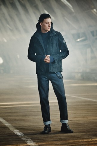 Dunkelblaue Feldjacke kombinieren – 192 Herren Outfits