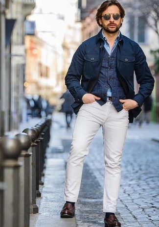 Dunkelblaue Feldjacke kombinieren – 192 Herren Outfits