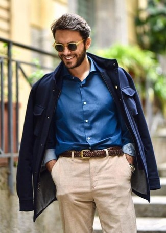 Dunkelblaue Feldjacke kombinieren – 192 Herren Outfits