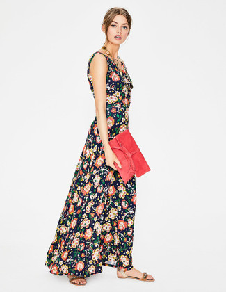 Dunkelblaues Maxikleid mit Blumenmuster kombinieren – 10 Damen Outfits