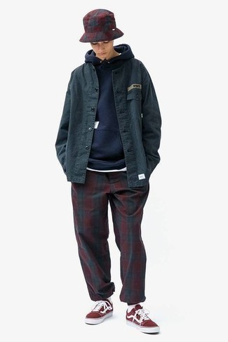 Welche Shirtjacken mit dunkelblauen Pullovers mit einem Kapuze zu tragen – 23 Herren Outfits