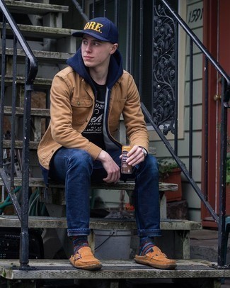 Welche Shirtjacken mit dunkelblauen Pullovers mit einem Kapuze zu tragen – 23 Herren Outfits