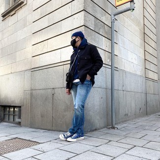 Welche Shirtjacken mit dunkelblauen Pullovers mit einem Kapuze zu tragen – 23 Herren Outfits