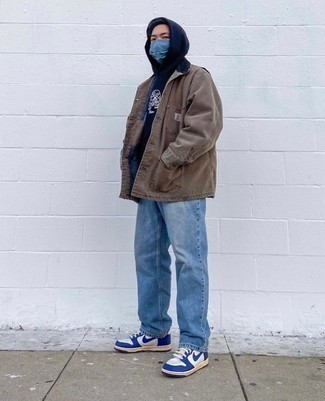 Welche Shirtjacken mit dunkelblauen Pullovers mit einem Kapuze zu tragen – 23 Herren Outfits