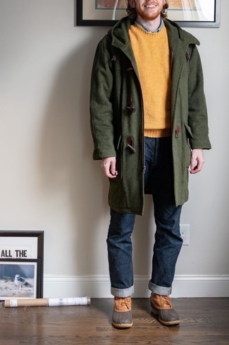 Welche Düffelmäntel mit dunkelblauer Jeans zu tragen – 61 Herren Outfits