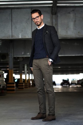 Dunkelblauen Strick Pullover kombinieren – 146 Herren Outfits