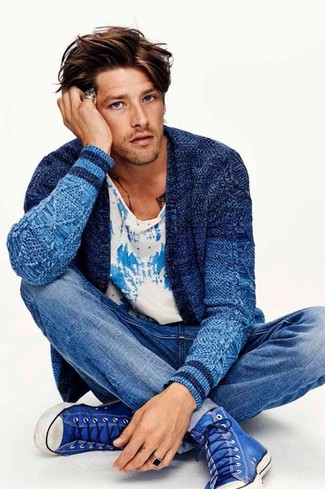 Dunkelblauen Strick Pullover kombinieren – 146 Herren Outfits